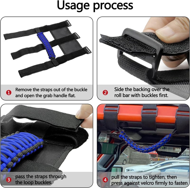 Bentolin 4x Roll Bar Grab Handles Grip Handle for Jeep Wrangler YJ TJ JK JKU JL JLU Sports Sahara Freedom Rubicon Unlimited X Gladiator JT 1955-2022 UTV ATV Paracord Handles Interior Accessories (Blue) - Image 3